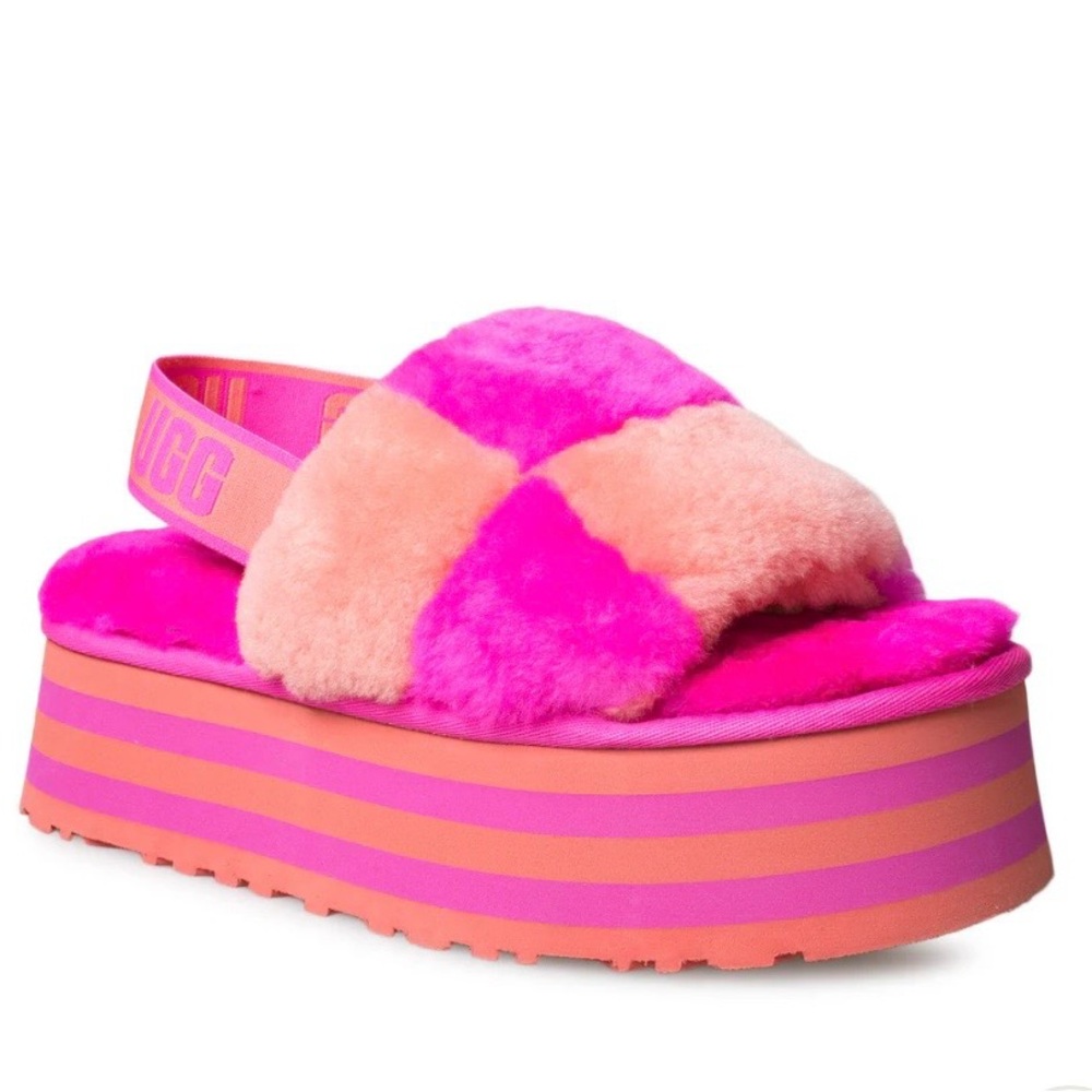 UGG Pink & Peach Fluff Platform Slide 7